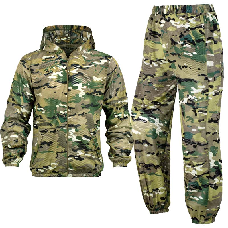 Hunting Outdoor Apparel - Sommerlicher, kühlender Mesh-Tarnanzug mit Kapuze, Reißverschluss