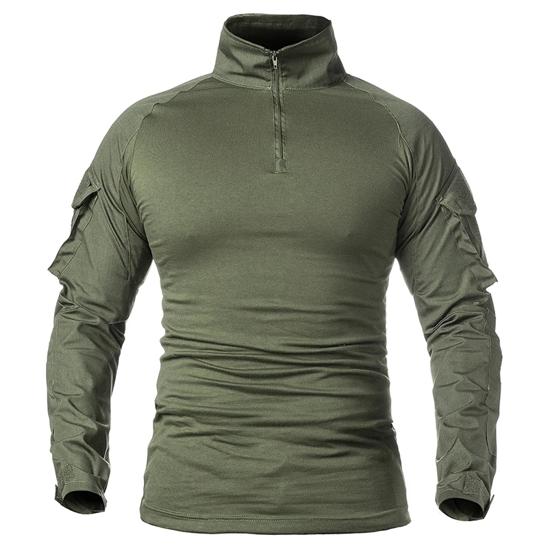 Hunting Outdoor Apparel - Herren Baumwoll-Viertelreißverschluss Tarnmuster Langarm Taktische Hemden,