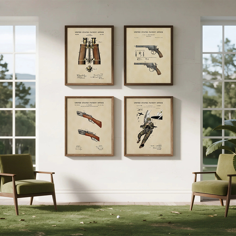 Vintage Jagdausrüstung Patentk – Outdoor Hunting Paintings Bewertung und Preis