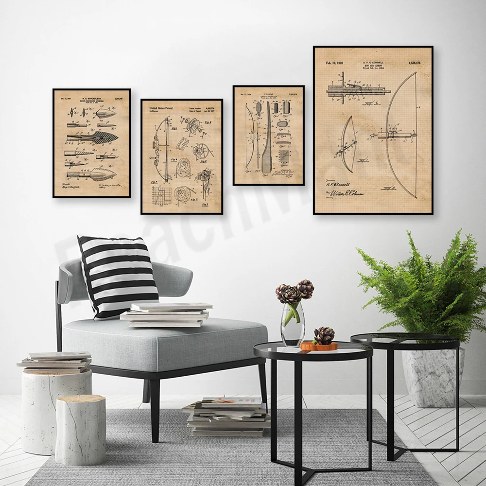 Vintage Pfeil und Bogen Patent – Outdoor Hunting Paintings Bewertung und Preis